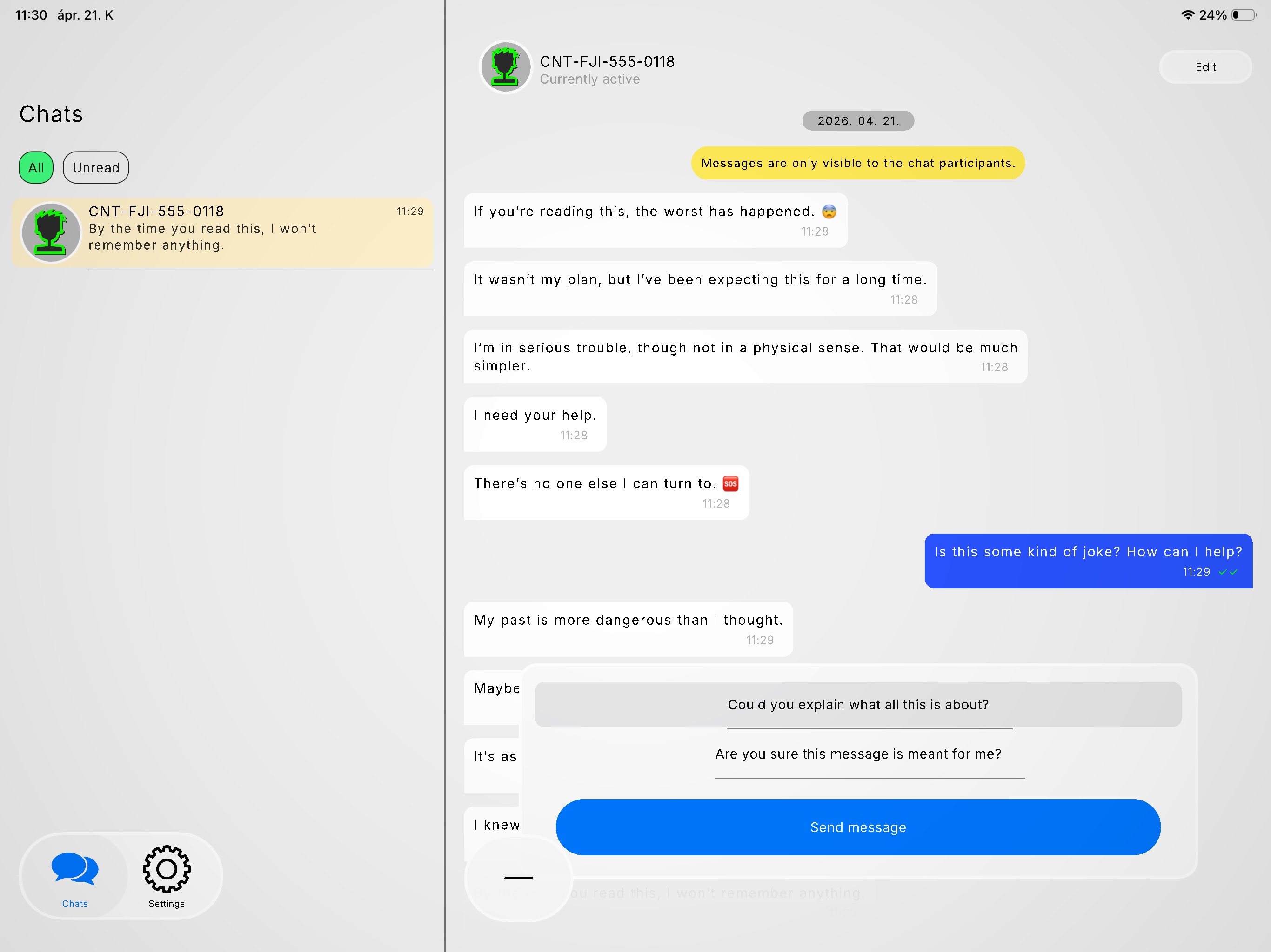 TheChat gameplay screenshot - Send Messages